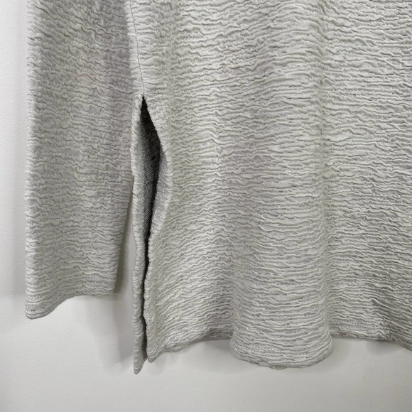 EILEEN FISHER light grey textured long sleeve side slit top XXS - Picture 3 of 6